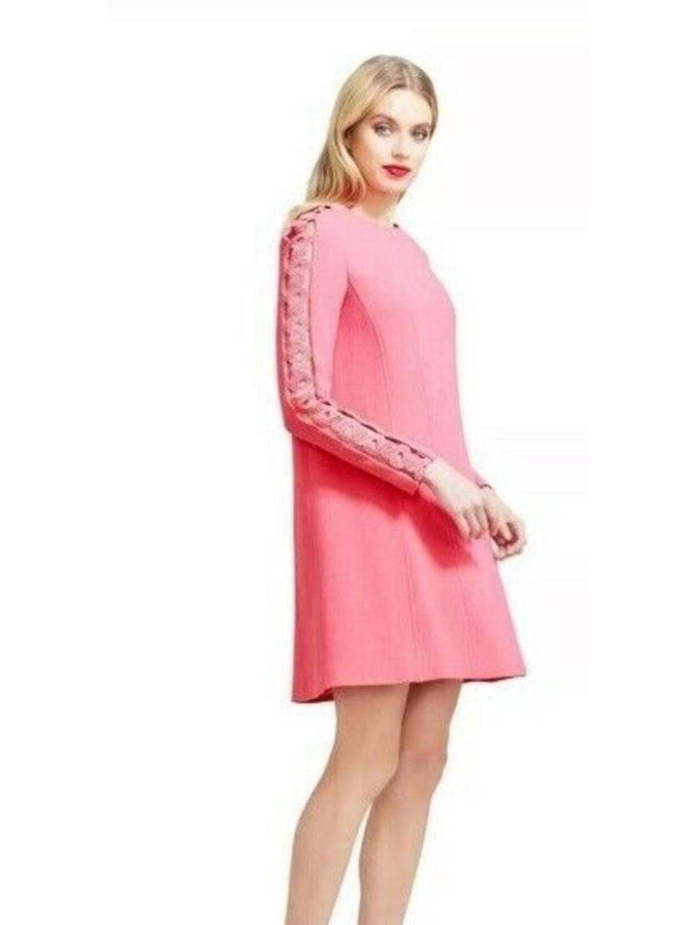 New, Lela Rose Lela Rose Wave Inset Long Sleeve Dress In Peony - Size 10 #Dd54